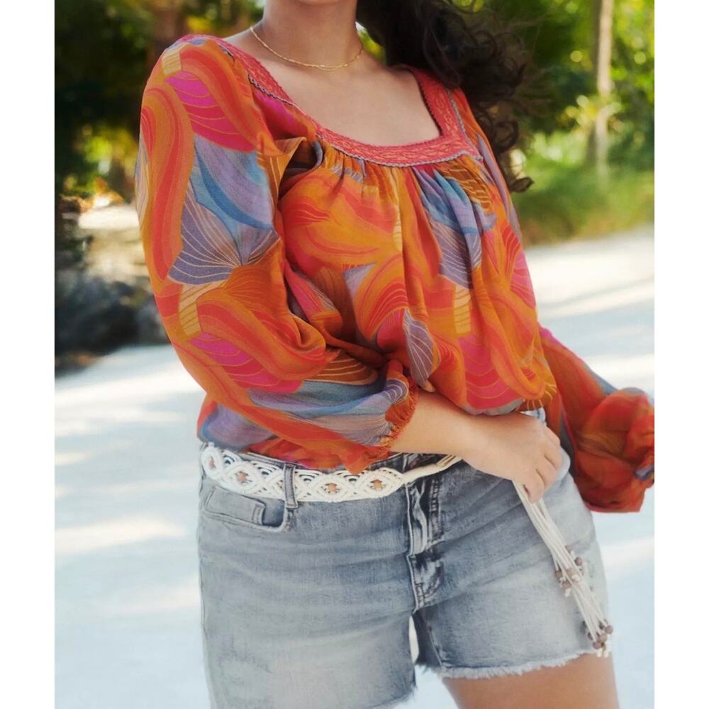 Anthropologie Blank Tessa Embroidered Square Neck Lined Blouse,Size M - Picture 3 of 5